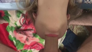 Russian Blonde Teen: Petite Deepthroat Blowjob with Cumshot